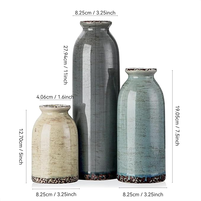 Ceramic Vase Set of 3, Modern Flower vase for Home Decor | Small Round Decorative Vase for Living Room, Kitchen Table Centerpieces Shelf, Coffee Table Decor