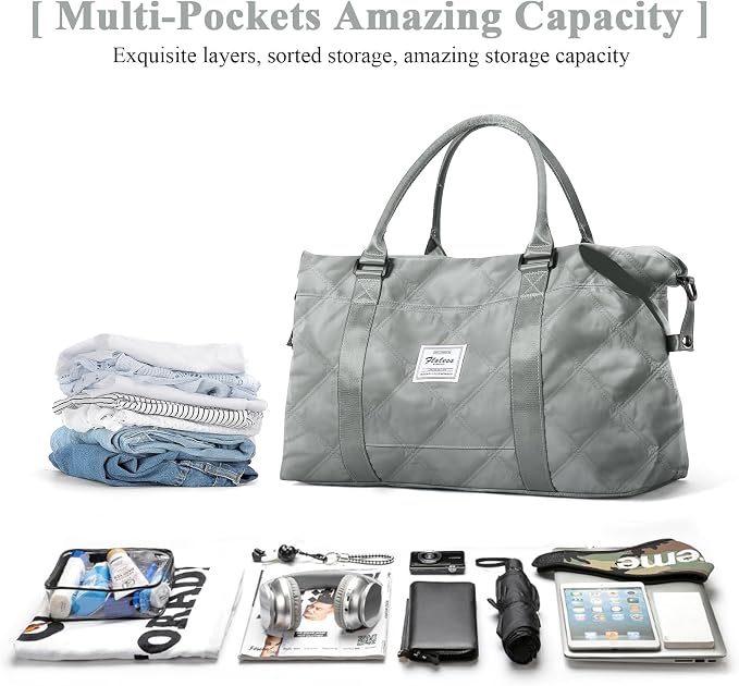 Travel Duffel Bag, Carry On Overnight Weekender Bags for Women | Travel Bag with Wet Pocket & Trolley Sleeve, For Spirit Airlines 18x14x8 Personal Item Bag