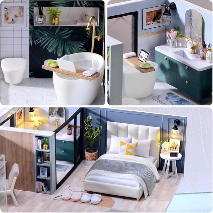 RHZN Miniature House Kit, Dollhouse Kit, Miniature Kit, DIY Mini House Building Kit for Adult
