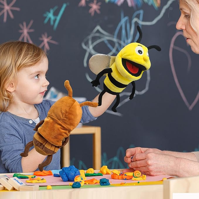 Hand Puppet Realistic Plush Puppet 13",Insect Animal Puppets for Kids Insect Stuffed Animal Hand Puppet with Moveable Mouth,Soft Stuffed Bee Puppet Story Toy Puppets Role Play Show Game