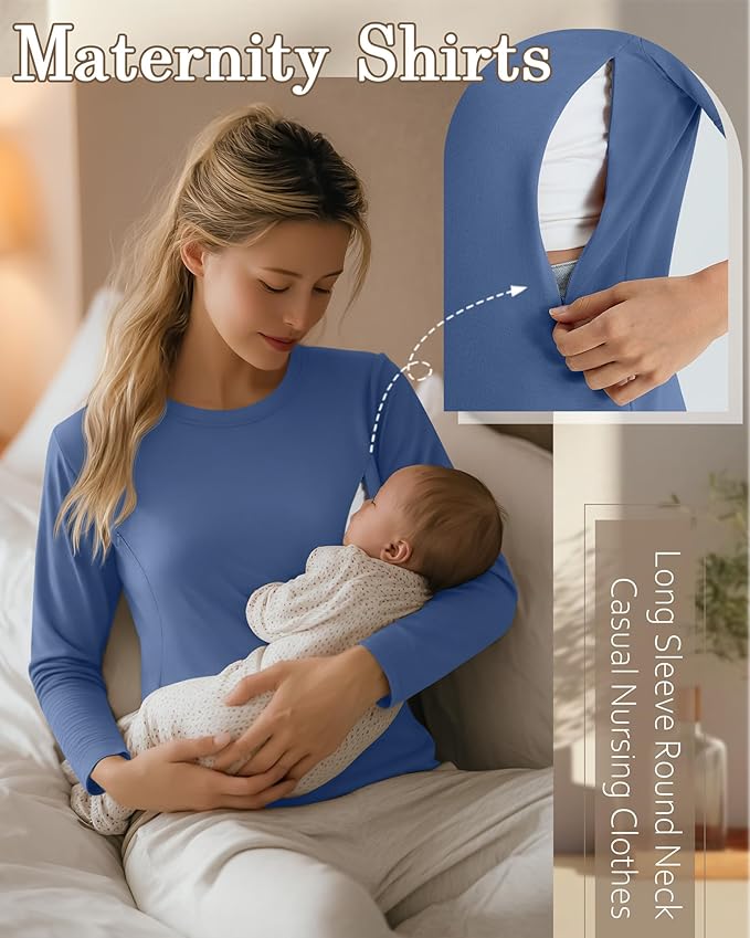 3 Pack Nursing Tops for Breastfeeding Maternity Shirts Zipper Long Sleeve Round Neck Knit Casual Nursing Clothes