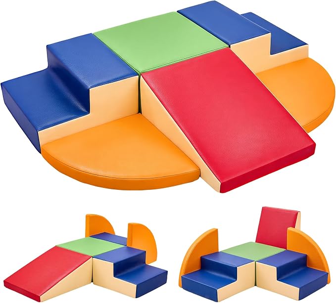 TODIBY 6-Piece Soft PU Leather Toddlers Climbing Toys (XL Size), Baby Foam Climbing Blocks, Extra Large Foam Play Gym Climber Structures for Toddler 3, Indoor Climb and Crawl Activity Play Set