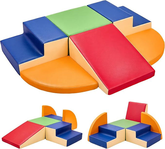 TODIBY 6-Piece Soft PU Leather Toddlers Climbing Toys (XL Size), Baby Foam Climbing Blocks, Extra Large Foam Play Gym Climber Structures for Toddler 3, Indoor Climb and Crawl Activity Play Set