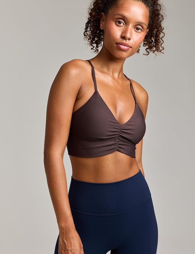 Women's Flow Scrunch Sports Bra V Neck Padded Yoga Tank Adjustable Straps Cross Back Crop Tops