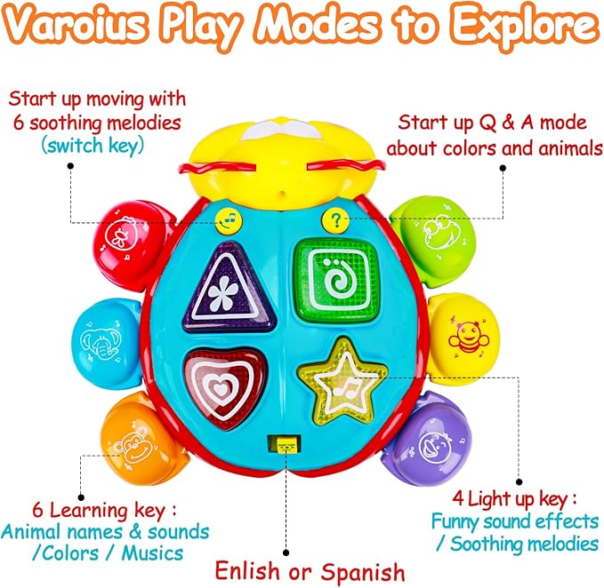 Baby Crawling Toys 6-12 Months, Musical Light Up Tummy Time Toy for Infant 0-6 7 8 9 12-18 Month Old, Toddler Spanish English Bilingual Learning Educational Development Gift for 1 2 Year Old Boy Girl