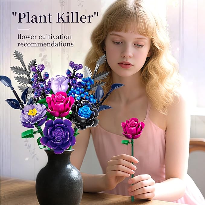 Purple Flowers Toys Building Sets from Botanical Collection, Rose Bouquet for Home & Office Desk Decoration, for Kids Age 6+ Toys & Games Series 759pcs