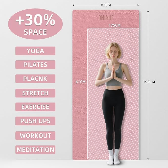 Extra Long & Wide Yoga Mat for Tall Men & Women,76''x32.6''x7mm - High Density TPE Non-Slip Both Sides, Lightweight 1.1kg with Superior Cushioning for gymnastics, Pilates, Home, Workout
