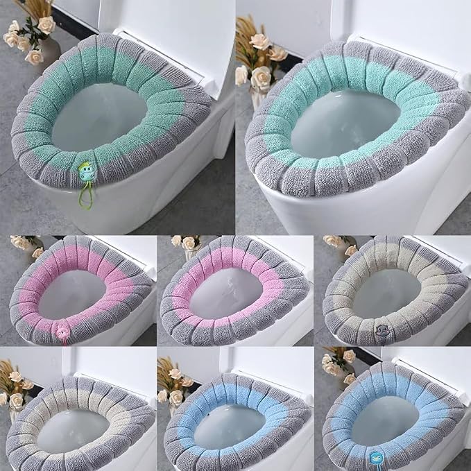Reusable Toilet Seat Cover, Warm and Comfortable, Fits O/U/V Shape Toilets, Easy Care (Pink with gray A)