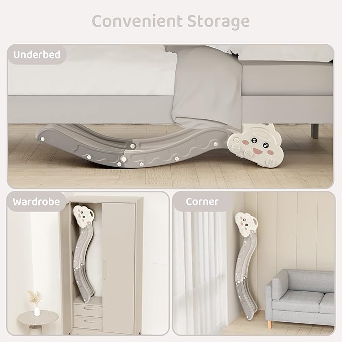 Indoor Kids Baby Couch Slide for Toddler 1-3, Sofa Slide Add-on Attachment for Bed Nugget Playgrounds, with Secure Base Guardrail, Gentle Slope Extended Buffer Zone, Fun Cute Cloud Design, White