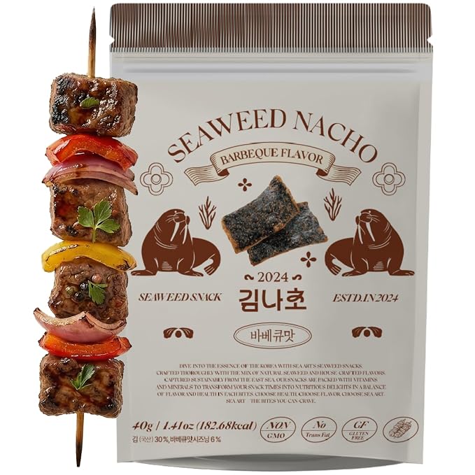 Korean Food Seaweed Nachos, Barbeque Flavor, Low-Sugar, Crispy Seaweed, 40g | Light and crispy seaweed snack with savory barbeque flavor and a satisfying crunch