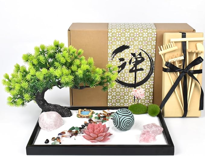 Artcome Japanese Zen Sand Garden for Desk - Home, Office Desk Accessories - Crafted Meditation Therapy Rectangle Tray - Mindful Relaxation Tool for Stress Relief