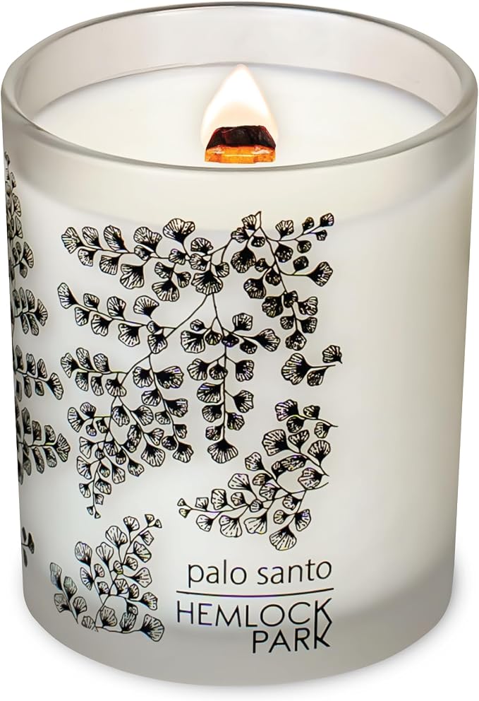 Hemlock Park Palo Santo Frosted Scented Candle | Crackling Wood Wick, Botanical Fragrance & Coconut Apricot Wax | Up to 50 Hour Burn Time | 7.2 oz | Made in USA