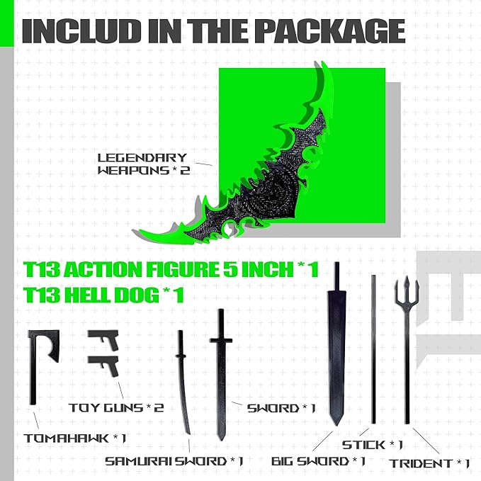 T13 Action Figure Set (Assembly Completed),Dummy 13,Titan 13 Action Figures,3D Printed Toys Multi-Jointed Movable (Black/Green)