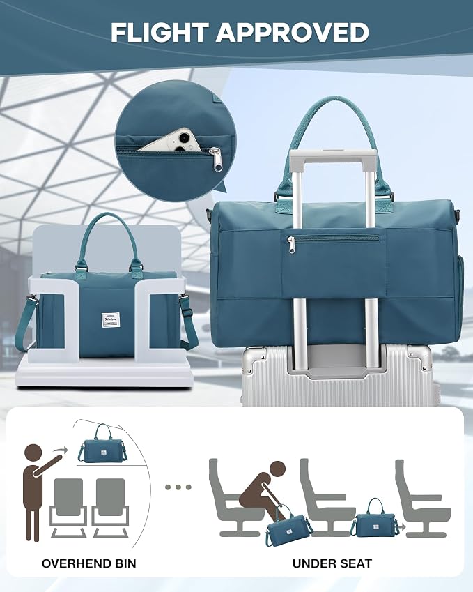 Gym Bag for Women Men Duffle Bags for Travel with Shoe Compartment Shoulder Weekender Overnight Carry on Tote Bags for Airplane Beach Bag Workout Yoga Sport Swimming Peacock Blue