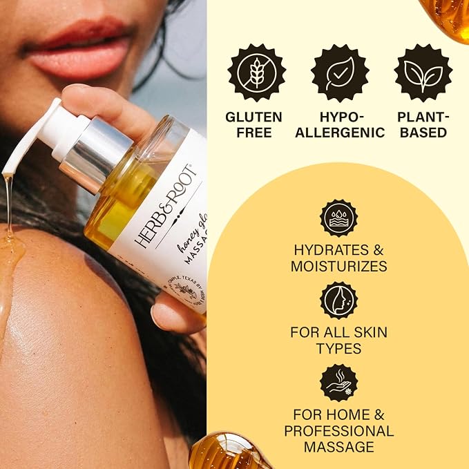 Edible Honey Glaze Massage Oil, 8.5 oz | Body Oil with Sweet Honeycomb & Natural Oils | Non-Sticky, Moisturizing, Doubles as Aromatherapy Body Oil