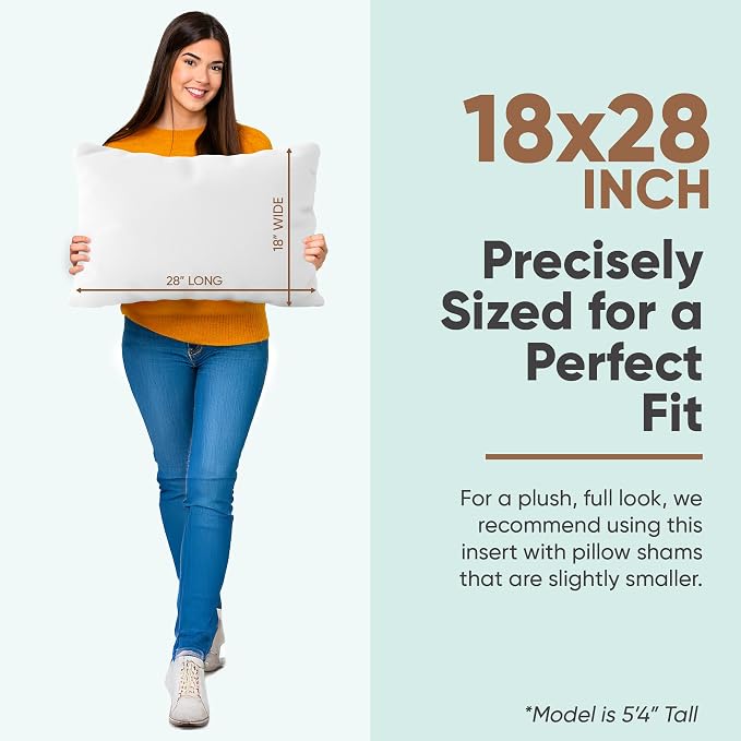 Pillowflex Synthetic Down Pillow Insert 18x28 in - Karate Chop Pillow | Large Rectangle Sham Form, Plush Polyester Cotton Blend, Cloud-Like Comfort, Clump-Resistant Fill, Smooth Elegant Finish