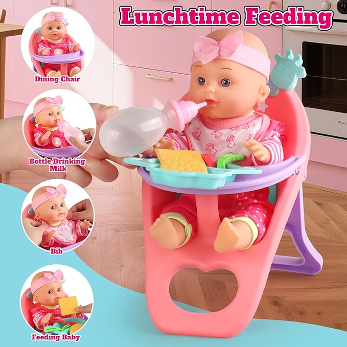 Baby Doll Stroller Set - A 12.5" Baby Doll with Doll Accessories & 2 Sets Clothes, Baby Doll Stroller for Toddlers 3-5, Toy Stroller for Kids, Gifts for Girls 3 4 5 Year Old Girls Toys