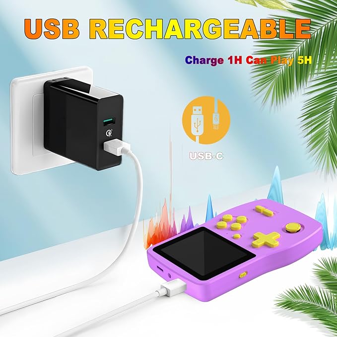 32 Bit Handheld Games for Kids Preloaded 139 Video Games, Portable Video Gaming Player with 3.0" IPS Screen and Rechargeable Battery, Mini Travel Games Electronic Gifts Toys for Boys Girls, Purple