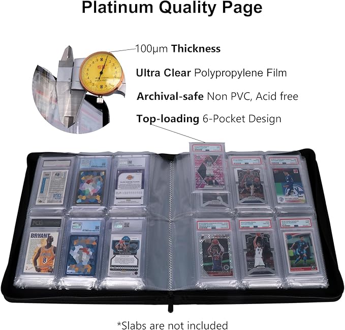 Graded Card Binder - Holds 72 PSA Slabs, 6 Pocket Slab Binder for PSA, CGC, CSG, FCG, FGS Slabs, Black, PSAbinder672W
