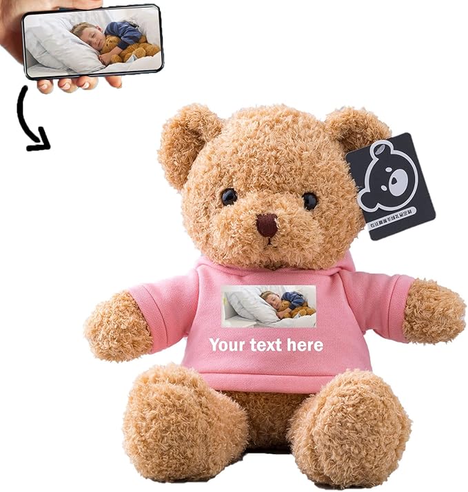 Personalized Teddy Bear with Text+Photo, Valentines Bear Stuffed Animal Plush Toys as Personalized Gifts for Women Men on Valentines' Day Birthday Anniversary Christmas Day（12 inch-Text+Photo