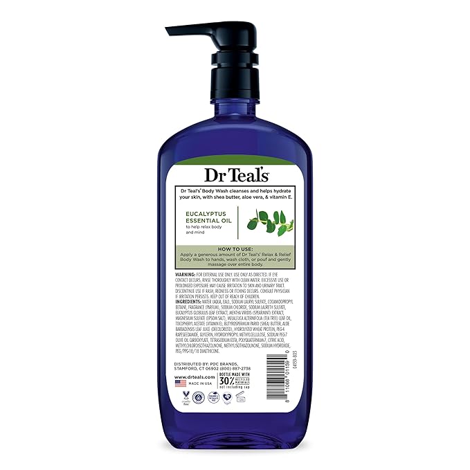 Dr Teal's Body Wash with Pure Epsom Salt, Relax & Relief with Eucalyptus & Spearmint, 24 fl oz (Pack of 2)