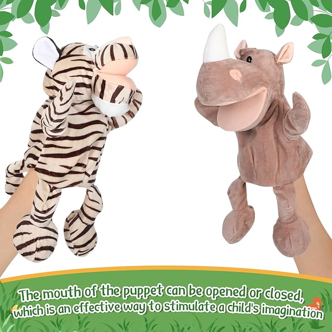 Wettarn 10 Pcs Animal Hand Puppets 12 Inch Soft Plush Plush Puppets Lion Orangutan Giraffe Tiger Pig Elephant Hand Puppets for Adults Storytelling, Teaching, Role Playing(Cute Style)