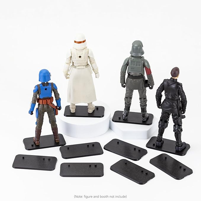 18PCS 6 inch Star Was Black Series Action Figure Stand Base, Figure Toy Display Square Black Support Holder Base with Peg