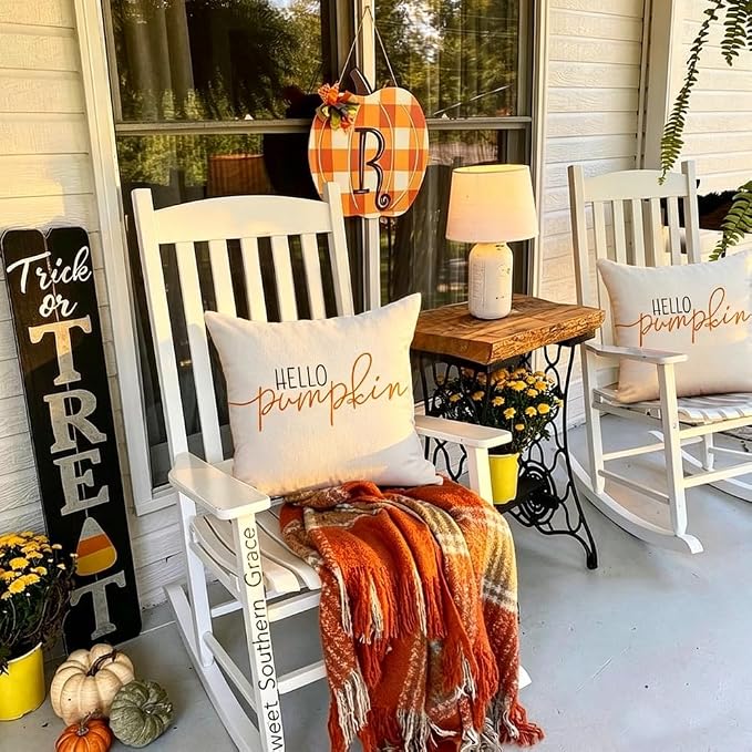 RABUSOFA Fall Pillow Covers 20x20 Inch Fall Decor for Home | Hello Pumpkin Lettering,Indoor Outdoor Use,Harvest Autumn Thanksgiving Decorations for Couch Sofa