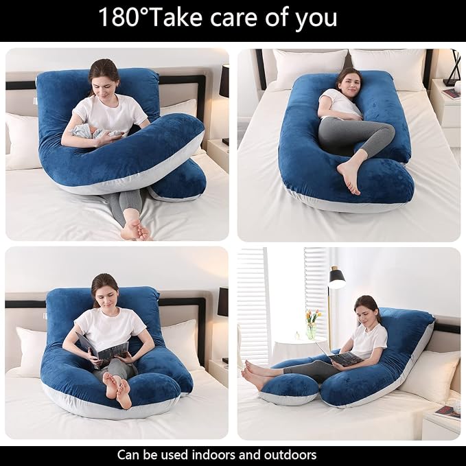 Jcickt Pregnancy Pillow for Sleeping,59 inch J/U-Shaped Maternity Pillow with Removable Washable Cover, Side-Sleeping Pregnant Body Pillow-Support for Backs,Legs, Belly, HIPS, Improve Sleep-Blue Grey
