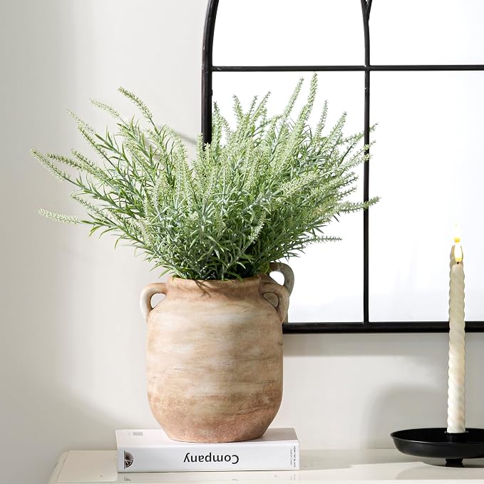 Vanselia Ceramic Flower Vase Home Table Decor Living Room Farmhouse 7.6 in | Small Rustic Decorative Flowers Vases Plant Modern Decoration for Kitchen Shelf Coffee Dining Centerpieces Desk