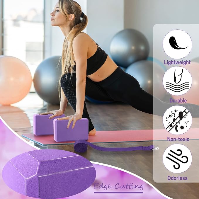 Wettarn 15 Pack Non-slip Yoga Block and Strap Set for Stretching
