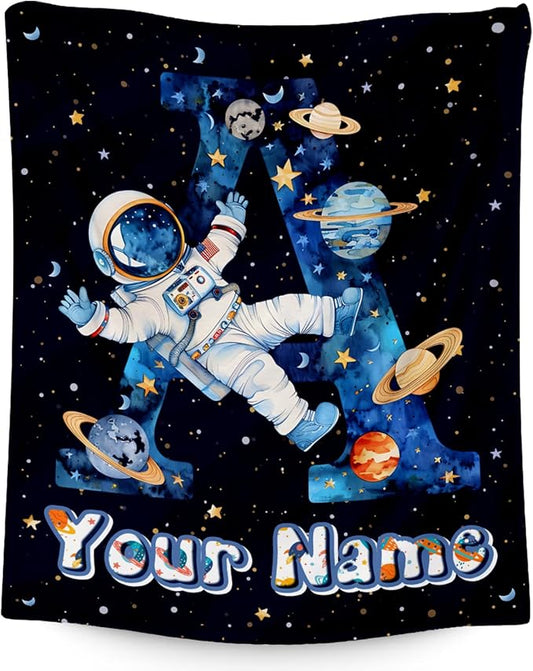Personalized Boys Blanket for Planet Lovers - Planet Blankets Gifts for Kids - Custom Initial Throw for Son - 30"x40" Monogram Gift with Name for Couch, Office