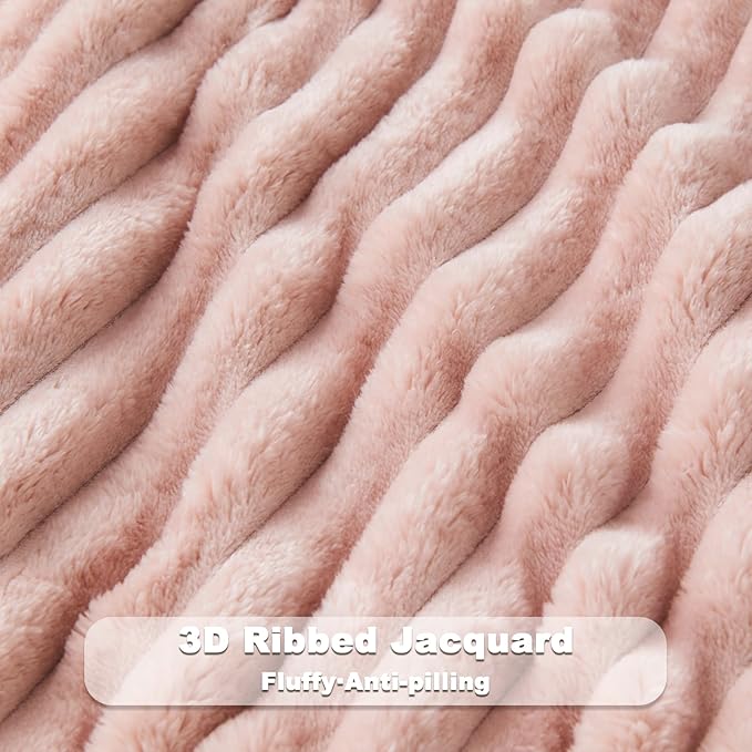 NEWCOSPLAY Super Soft Twin Blanket Pink Premium Silky Flannel Fleece 3D Ribbed Jacquard Lightweight Bed Blanket All Season Use (Pink Ribbed, Twin(60"x80"))