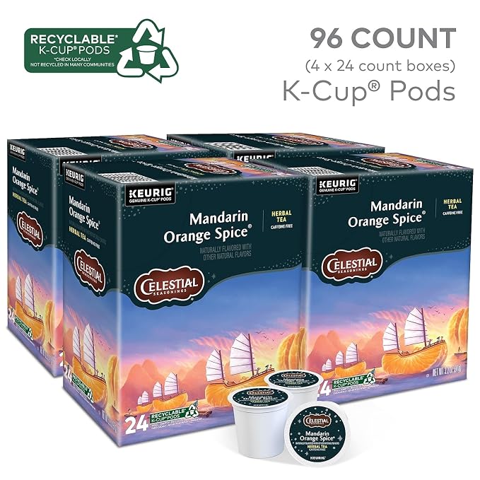 Celestial Seasonings 14735CT Mandarin Orange Spice Herb Tea K-Cups, 96/carton