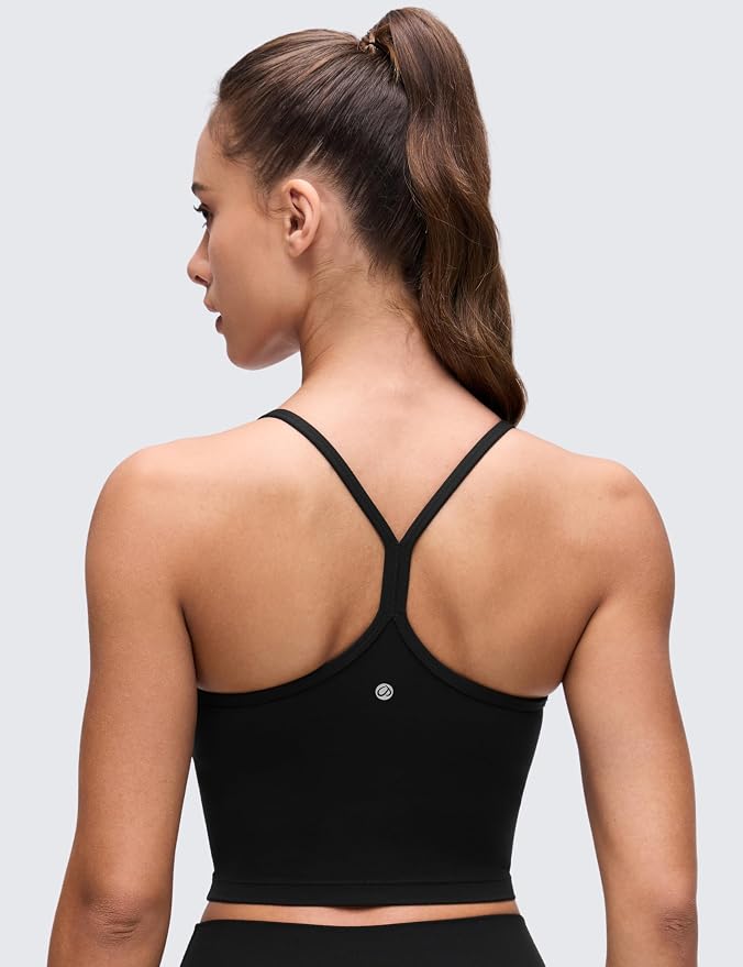 CRZ YOGA Butterluxe Y Back Crop Tank Tops for Women - Spaghetti Straps Racerback Padded Yoga Workout Longline Sports Bras