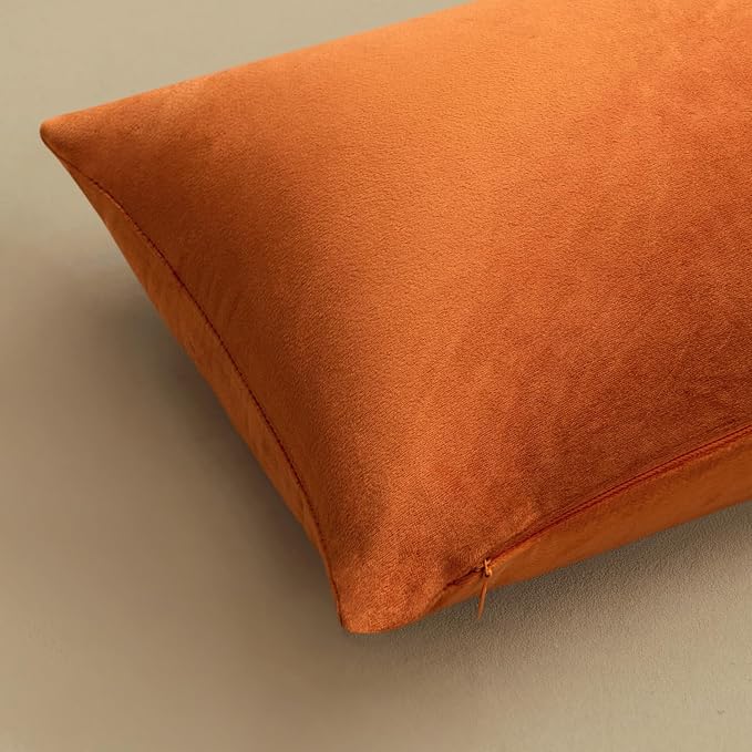 MIULEE Velvet Fall Throw Pillow Covers 14x14 Inch Pack of 2 Orange | Soft Solid Small Decorative Pillow Covers, Modern Luxury Home Decor, for Couch Chair Sofa Bedroom Livingroom Car