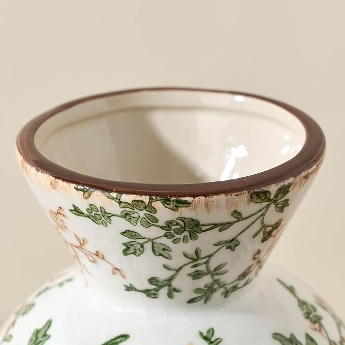 6.61" Ceramic Flower Decorative Antique Vase, Vintage Rustic Chinoiserie Floral Vase for Home Decor, Living Room, Bookshelf, Office, Entryway, Garden, Tuscan Decor, Chinoiserie Decor