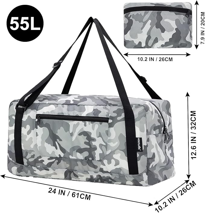 HOLYLUCK Foldable Travel Duffel Bag For Women & Men Luggage Great for Gym -55L, Arctic Camo