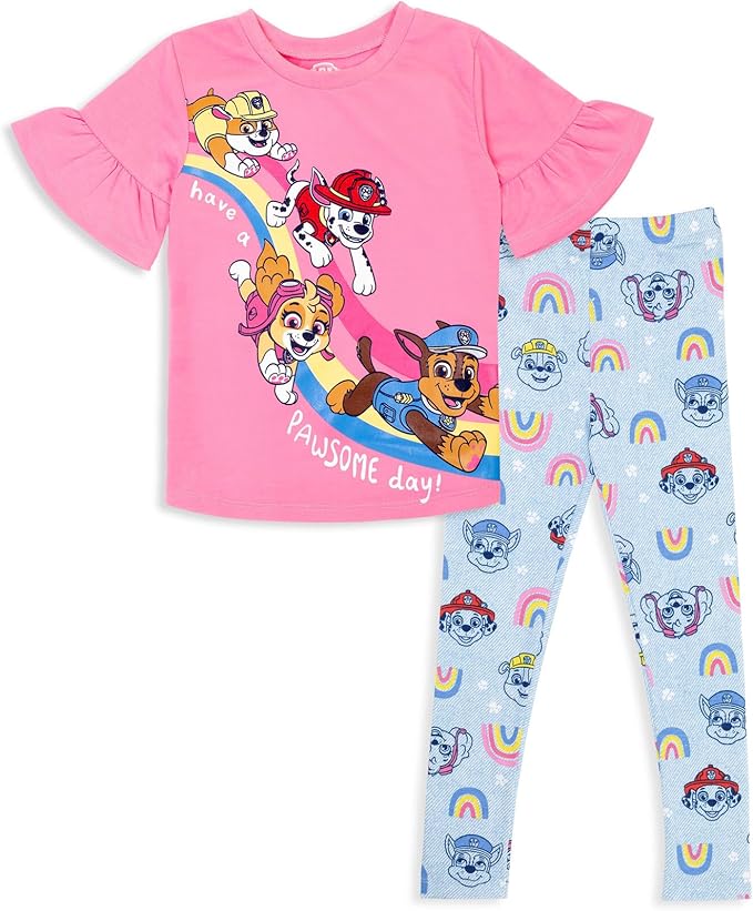 Paw Patrol Girls T-Shirt and Leggings Outfit Set Toddler to Big Kid Sizes (2T - 10-12)