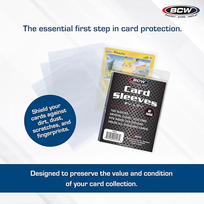 BCW Standard Card Sleeves - Penny Sleeves 2 5/8 x 3 5/8 | 1000 Clear Trading Card Sleeves | Card Protector Sleeves for Baseball, Sports & Trading Cards | 10 Packs of 100 Each