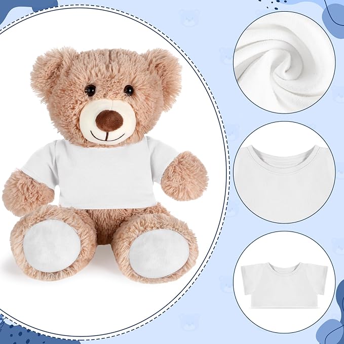 Bear Tee Shirt Fit 14-18inch Bear Clothes Stuffed Animal Clothes Basic Stuffed Dolls Shirt, White