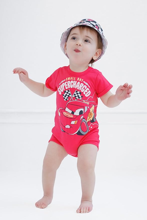 Disney Baby Romper and Reversible Bucket Sun Hat Outfit Set Newborn to Infant Sizes (Newborn - 24 Months)