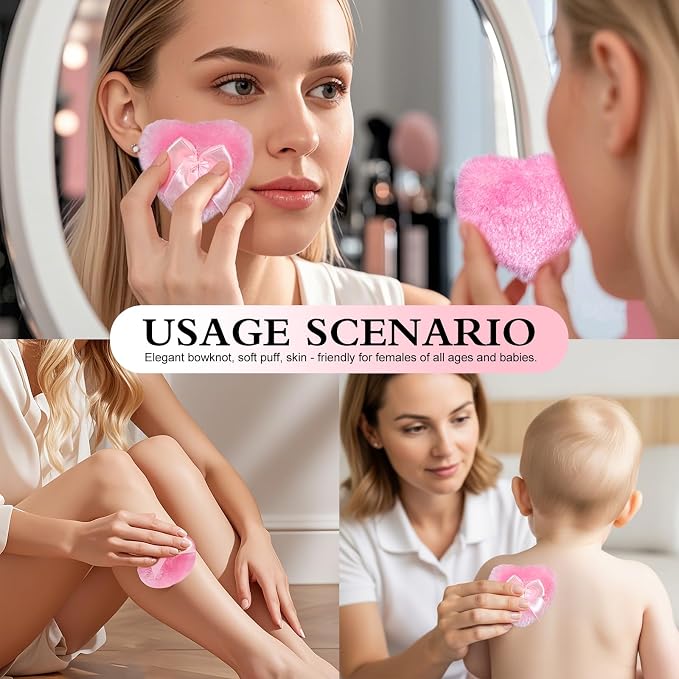 2 Pieces Large Body Powder Puff and Container, Dusting Powder Container with Puff,Powder Puff Crystal Case, Body Powder for Women Soft Washable Reusable Velour Face Body Glitter Wet Dry Makeup(Love)
