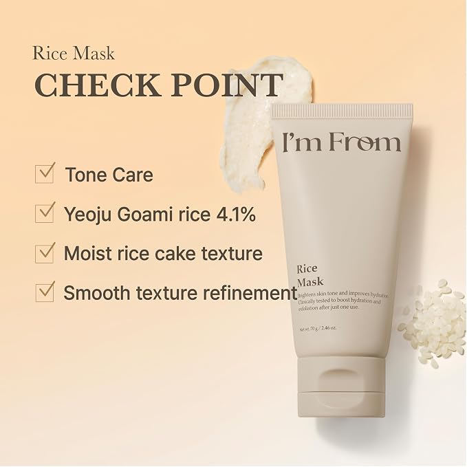 I'm From Rice Mask, Soft Exfoliating Wash-Off Rice Mask, Glass&Dewy, Hydration, Korean Skin Care 2.37fl.oz
