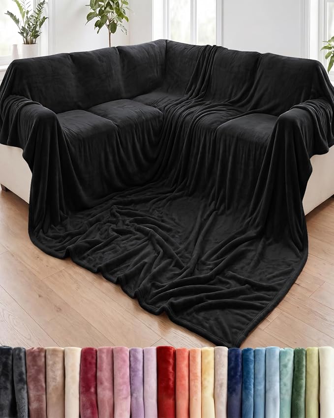 Ultra Soft Fleece Blanket Giant Blanket Size - Flannel Fleece Luxury Blanket - Lightweight for Couch Bed Chair - Thick, Warm and Breathable - All Season Cozy, Black