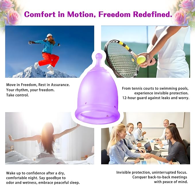 Menstrual Cup Set, 2 Pack (S & L), for Different Flow Levels, Menstruation Cup Large 30ml & Small 23ml, Purple