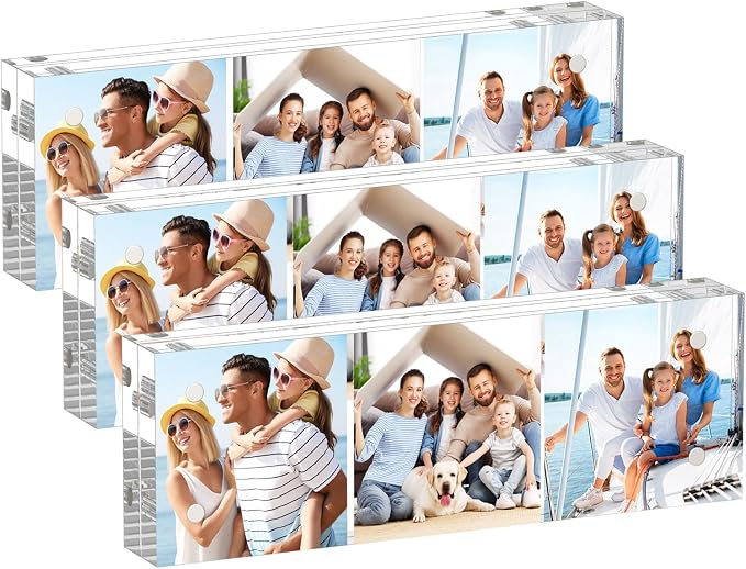AITEE 2x6 Acrylic Picture Frames 3 Pack, 20% Thicker Block, Clear Picture Frames Freestanding Double Sided Magnetic Acrylic Lucite Frameless Transparent Square Frame Gift for Desktop Display