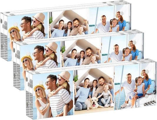 AITEE 2x6 Acrylic Picture Frames 3 Pack, 20% Thicker Block, Clear Picture Frames Freestanding Double Sided Magnetic Acrylic Lucite Frameless Transparent Square Frame Gift for Desktop Display
