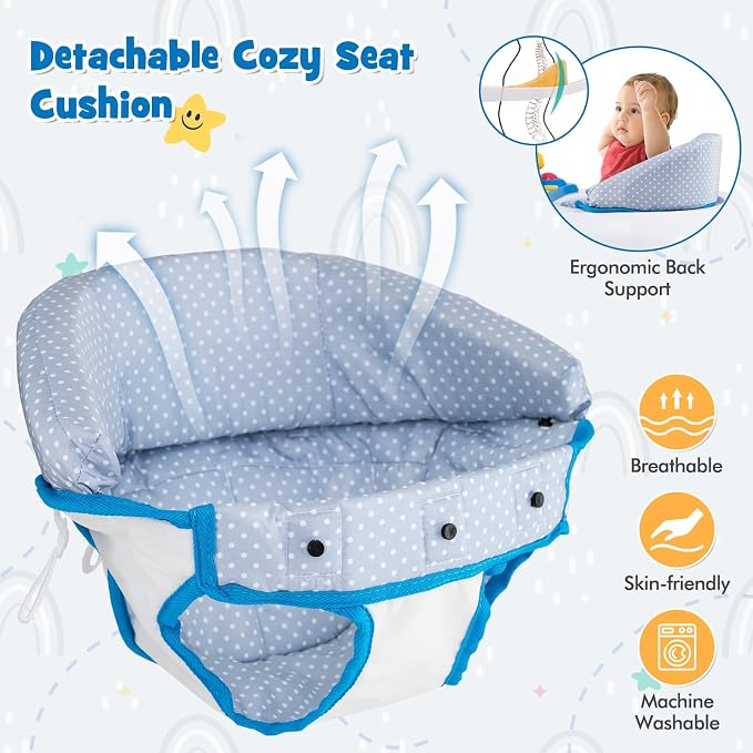 HONEY JOY Baby Walker, 5 in 1 Infant Activity Walker with Wheels, Music, Removable Cushion, Toddler Foldable Push Walker for Boys Girls, Anti-Rollover Walkers for Babies 7-14 Months (Blue)