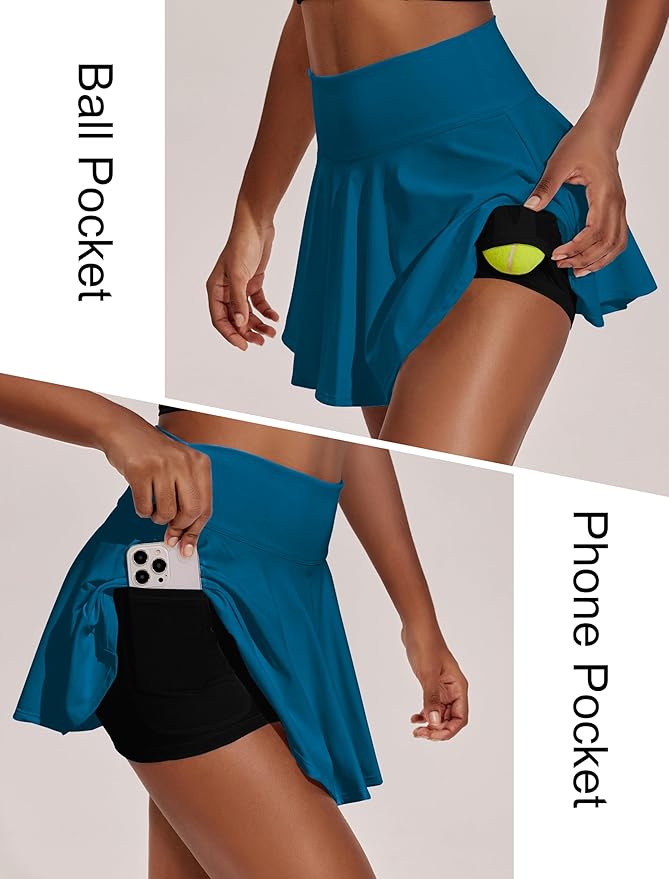 PINSPARK Womens Tennis Skirt 14" Pleated Athletic Golf Skorts with Pockets | High Waist, Tummy Control, Mini, Breathable, Lightweight, Soft, Built in Shorts, Pickleball, Casual